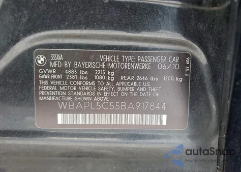 2011 BMW 335 Xi z USA, uszkodzony, nr VIN WBAPL5C55BA917844